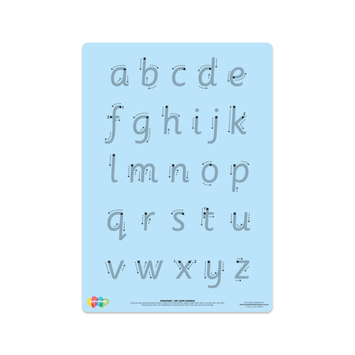 Blue tinted letter formation mat.