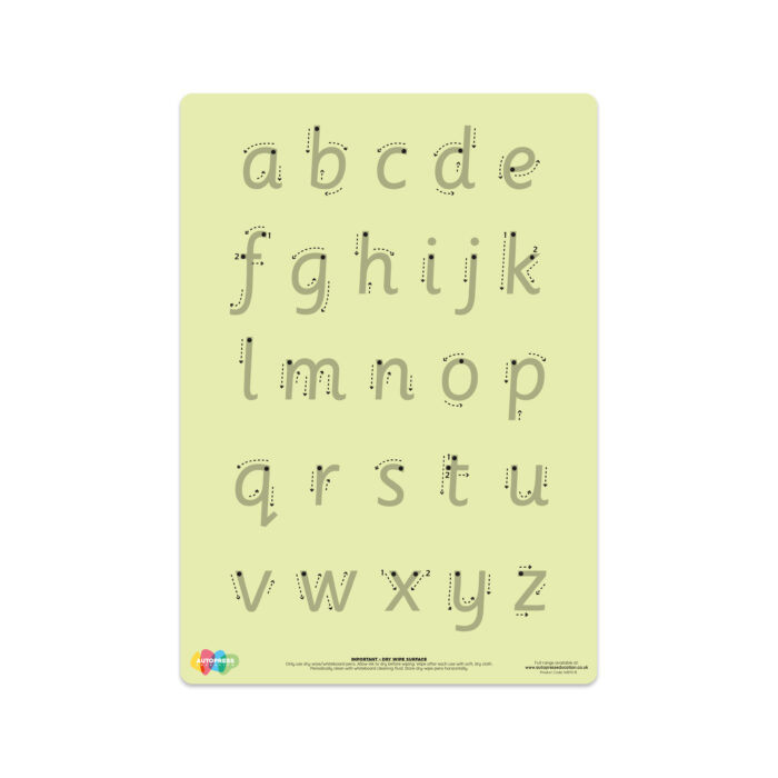 Green tinted letter formation mat